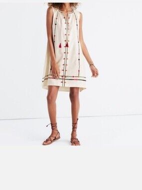 Madewell Sunview Embroidered Linen Shift Dress Size L